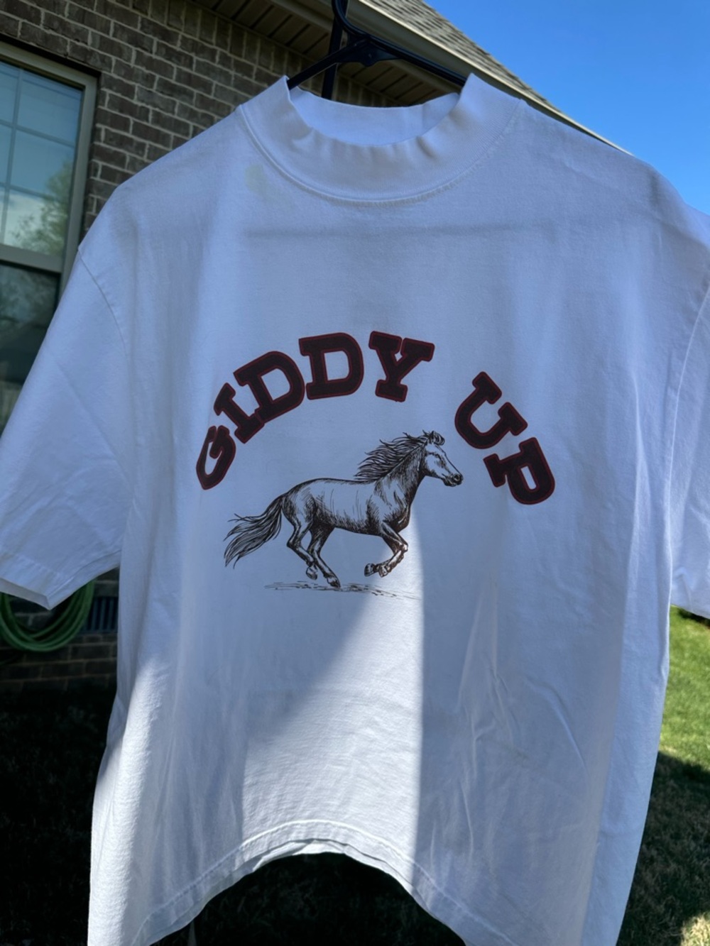 White 'Giddy Up' Graphic Tee with Horse Print